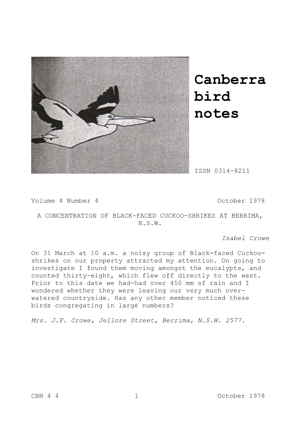 Canberra Bird Notes