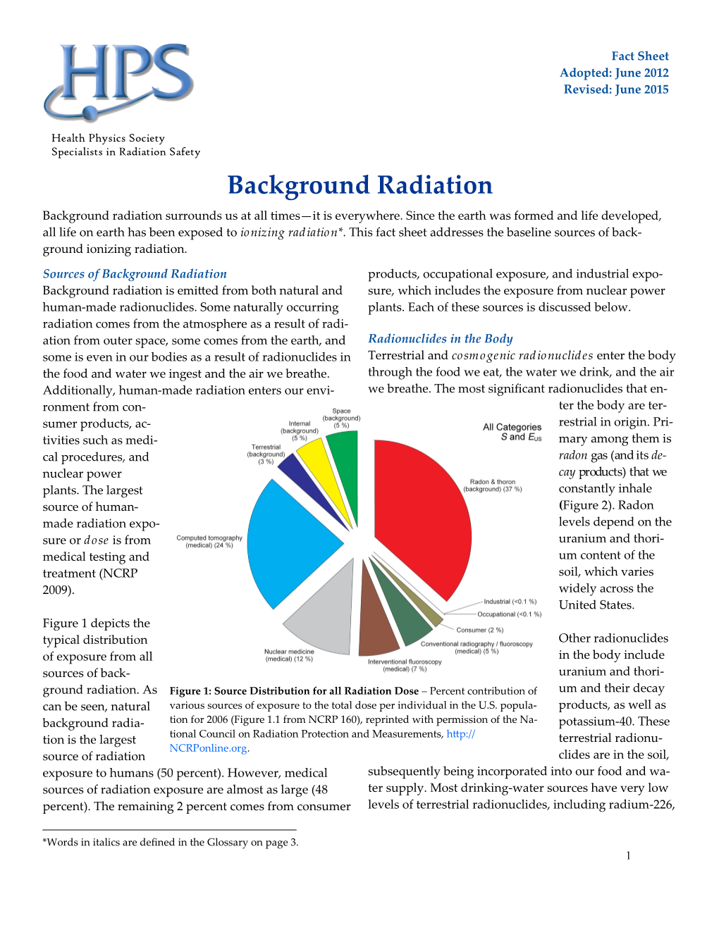 Health Physics Society Background Radiation Fact Sheet