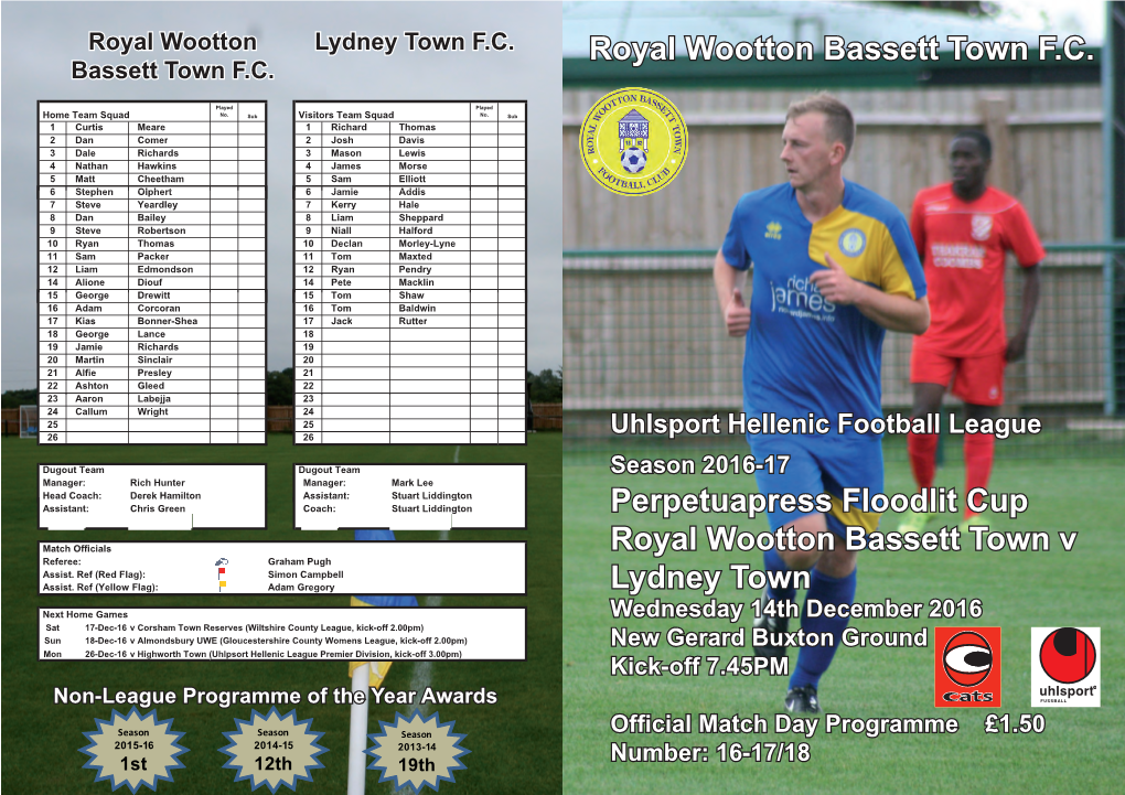 Royal Wootton Bassett Town F.C. Perpetuapress Floodlit Cup Royal