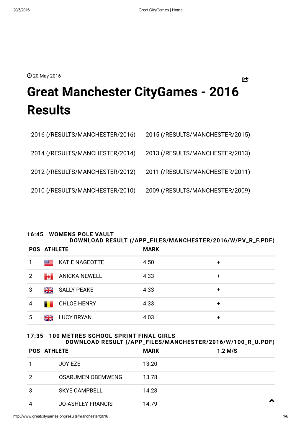 Great Manchester Citygames - 2016 Results