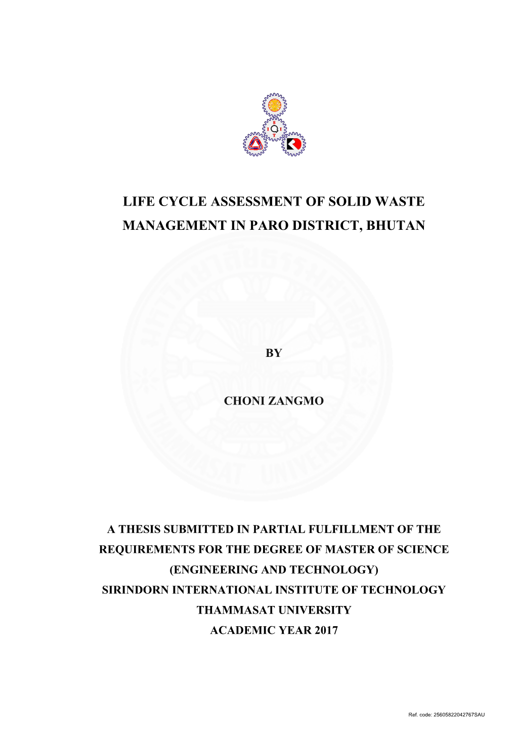 Life Cycle Assessment of Solid Waste Management in Paro District, Bhutan