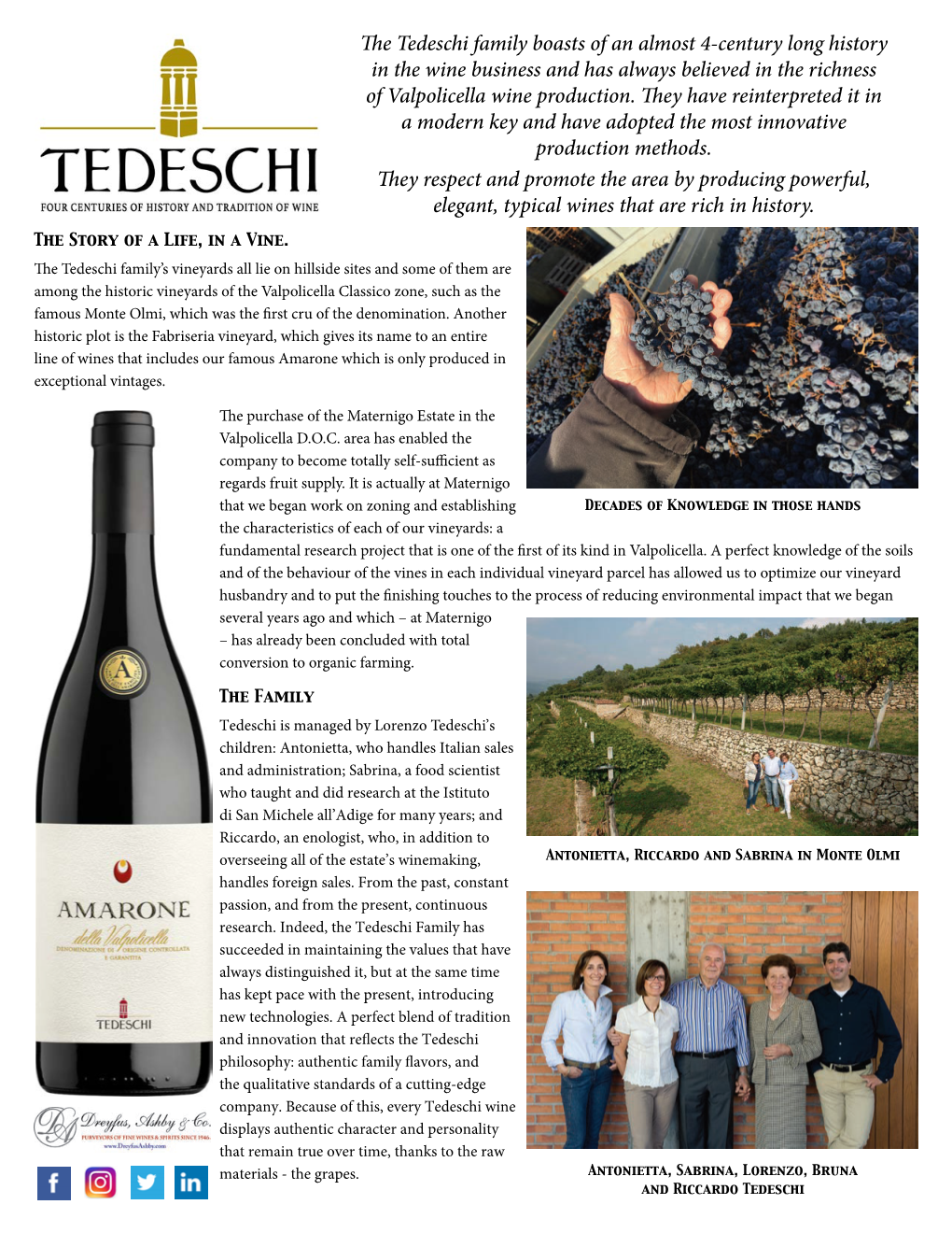 The Tedeschi Family Boasts of an Almost 4-Century Long History in the Wine Business and Has Always Believed in the Richness of Valpolicella Wine Production