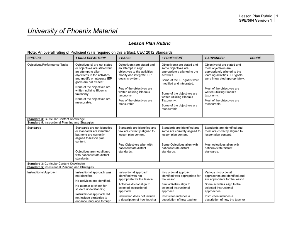 Lesson Plan Rubric