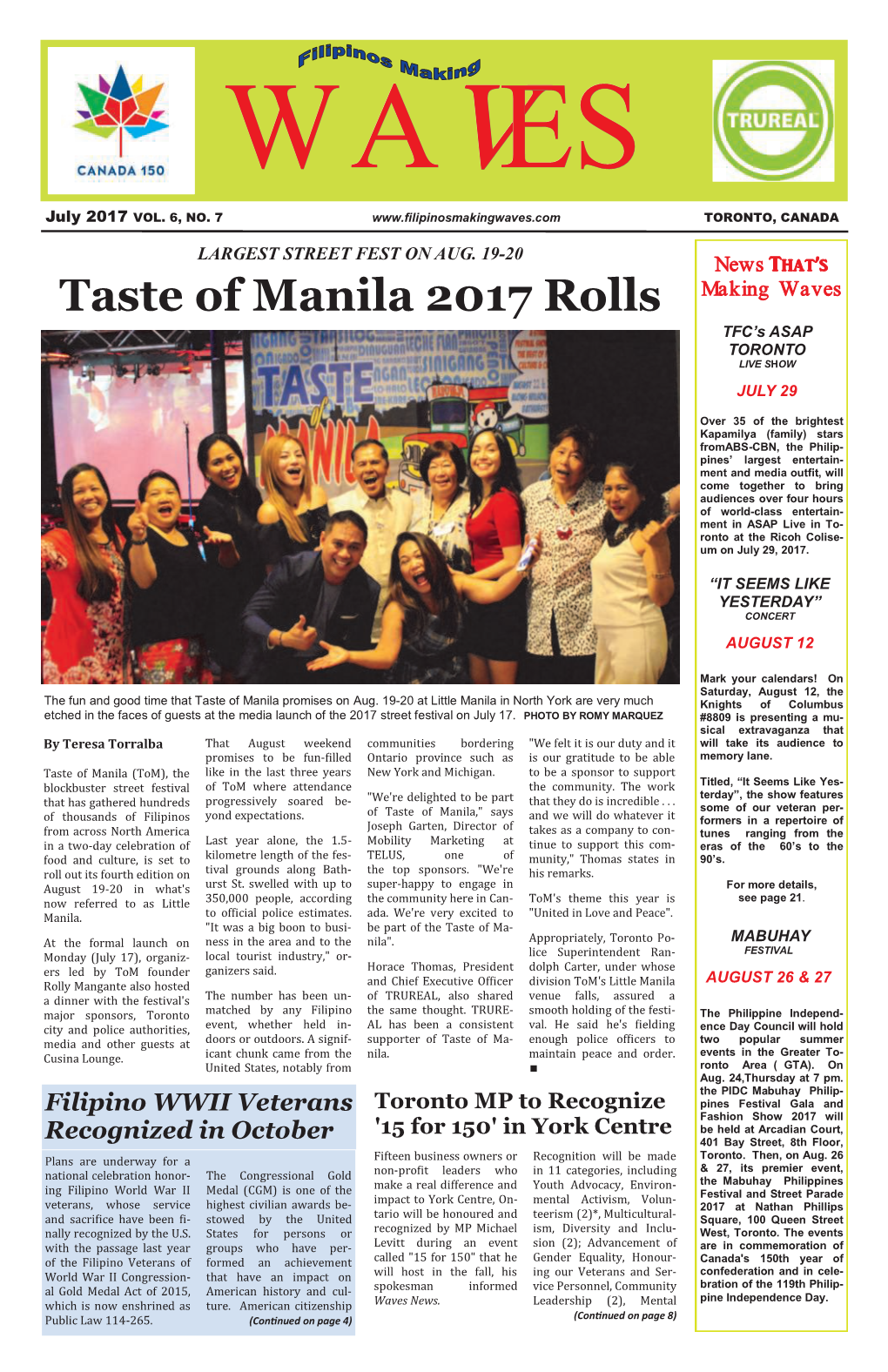 Taste of Manila 2017 Rolls TFC’S ASAP TORONTO LIVE SHOW