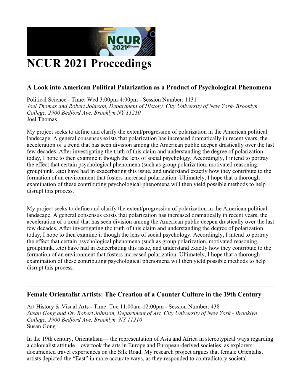 NCUR Proceedings