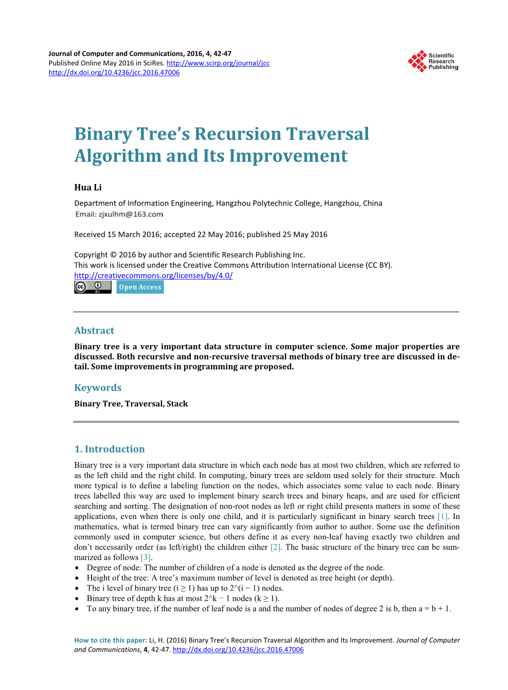 Binary Tree's Recursion Traversal Algorithm and Its Improvement