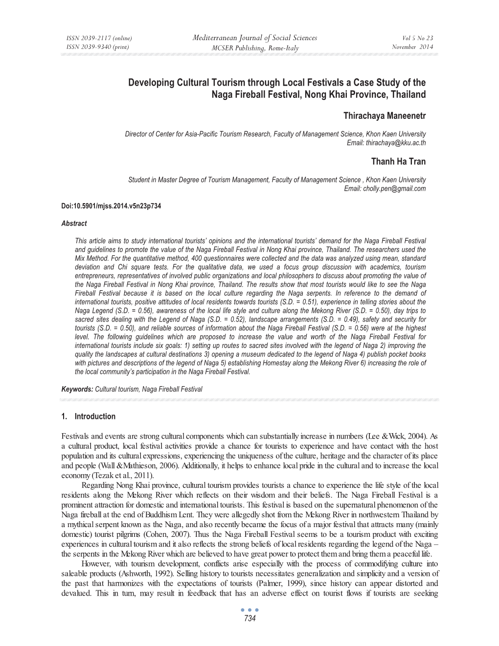 Developing Cultural Tourism Through Local Festivals a Case Study of the Naga Fireball Festival, Nong Khai Province, Thailand