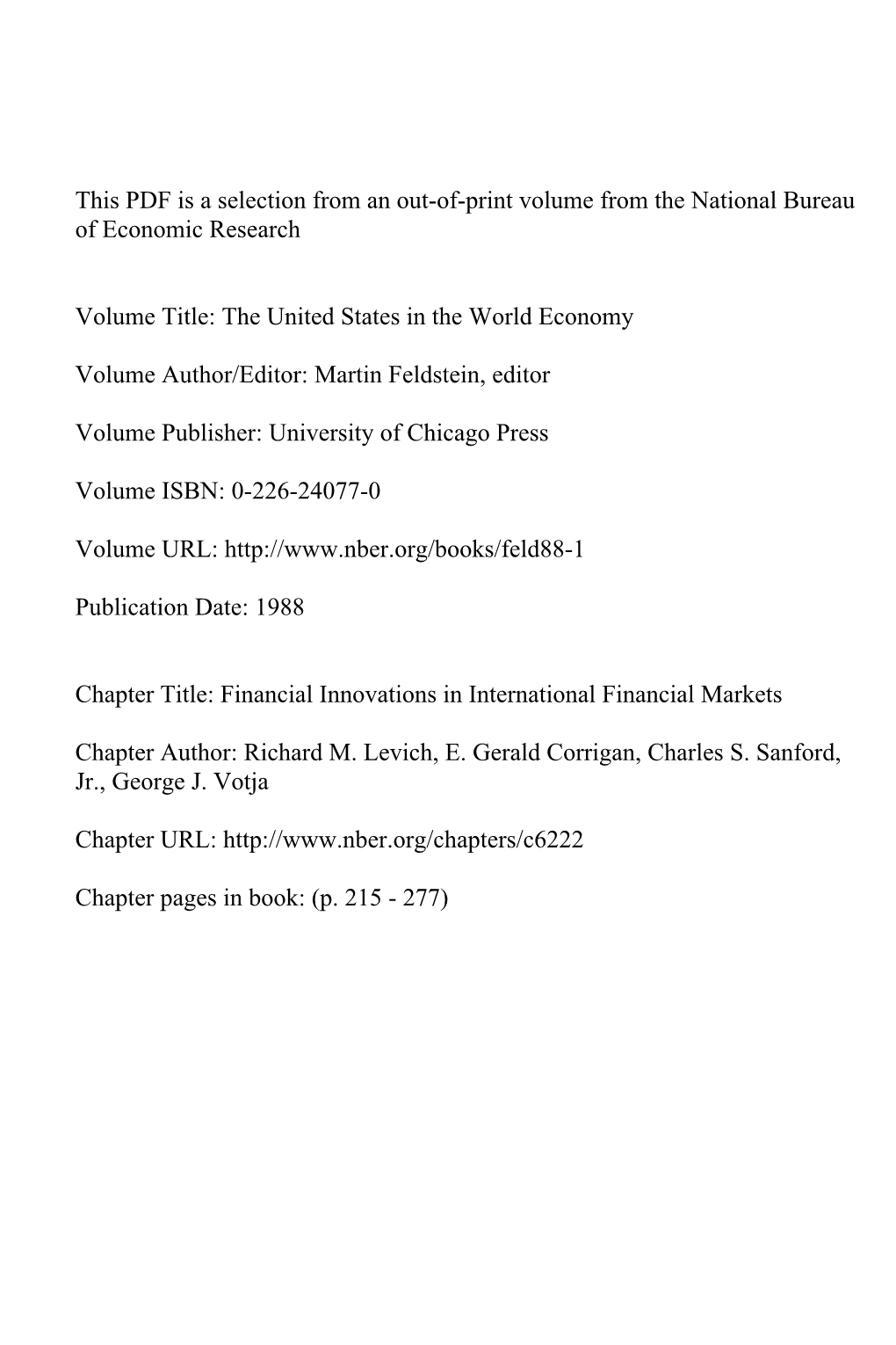 Financial Innovations in International Financial Markets