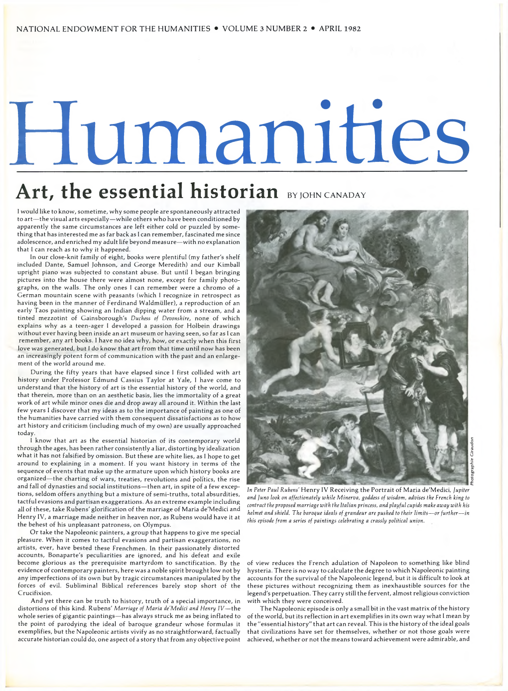 Art, the Essential Historian by JOHN CANADAY