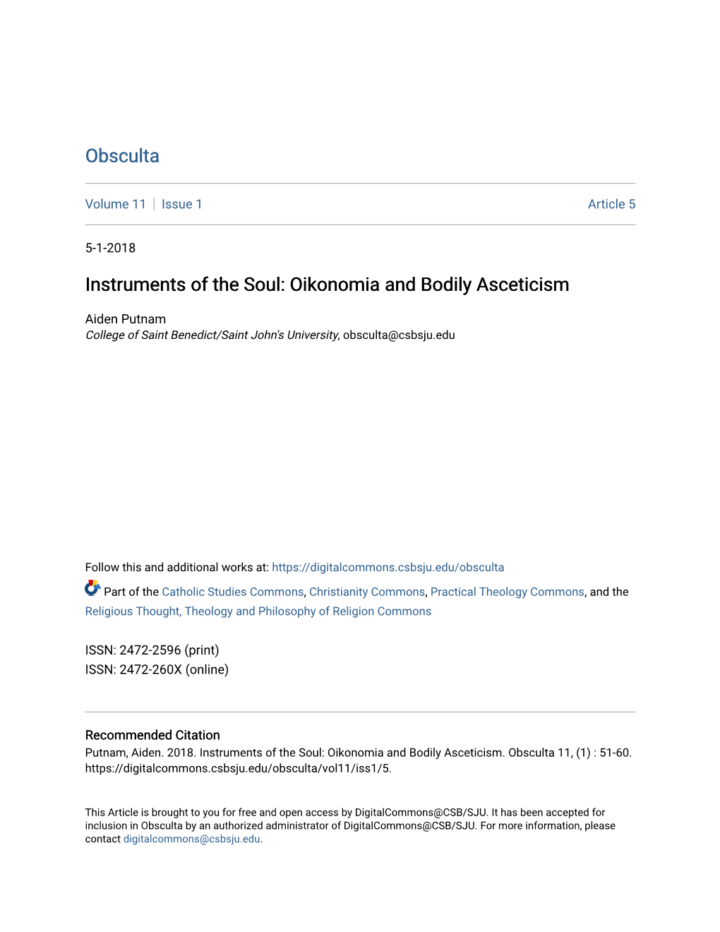 Instruments of the Soul: Oikonomia and Bodily Asceticism