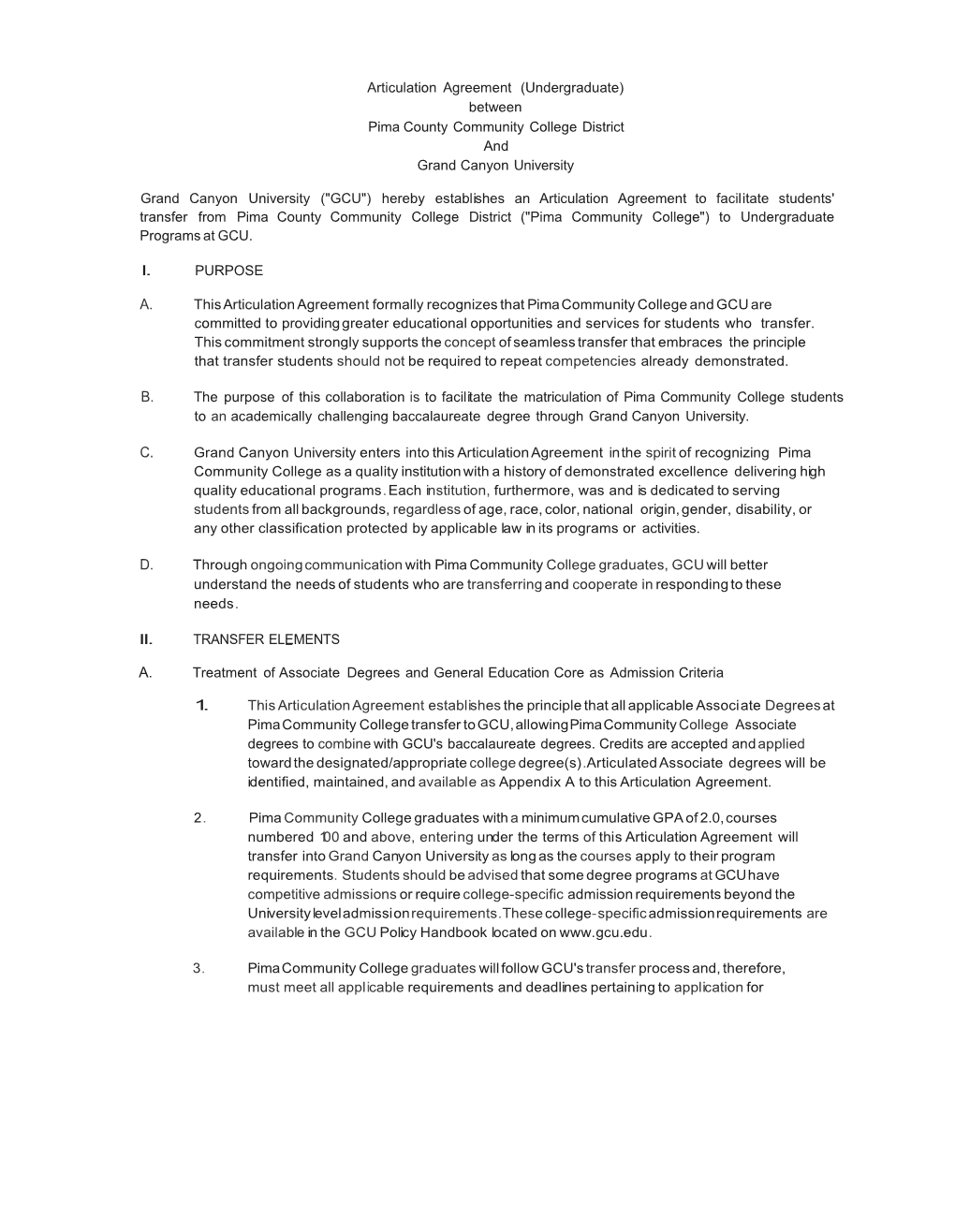Articulation Agreement (Undergraduate) Grand Canyon University