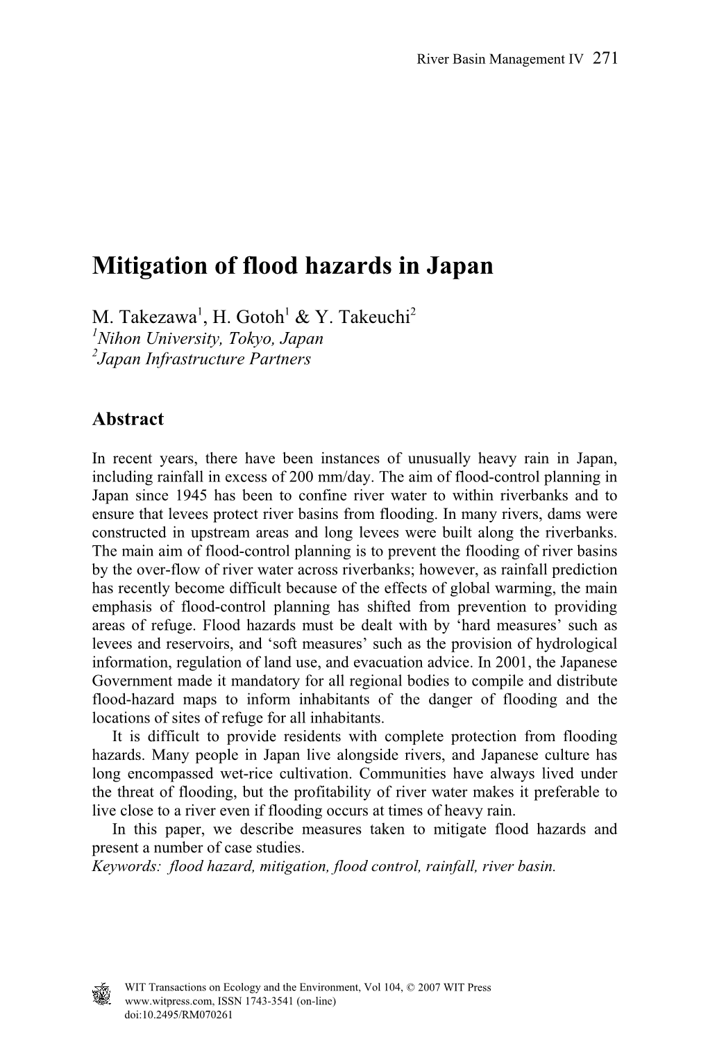 Mitigation of Flood Hazards in Japan