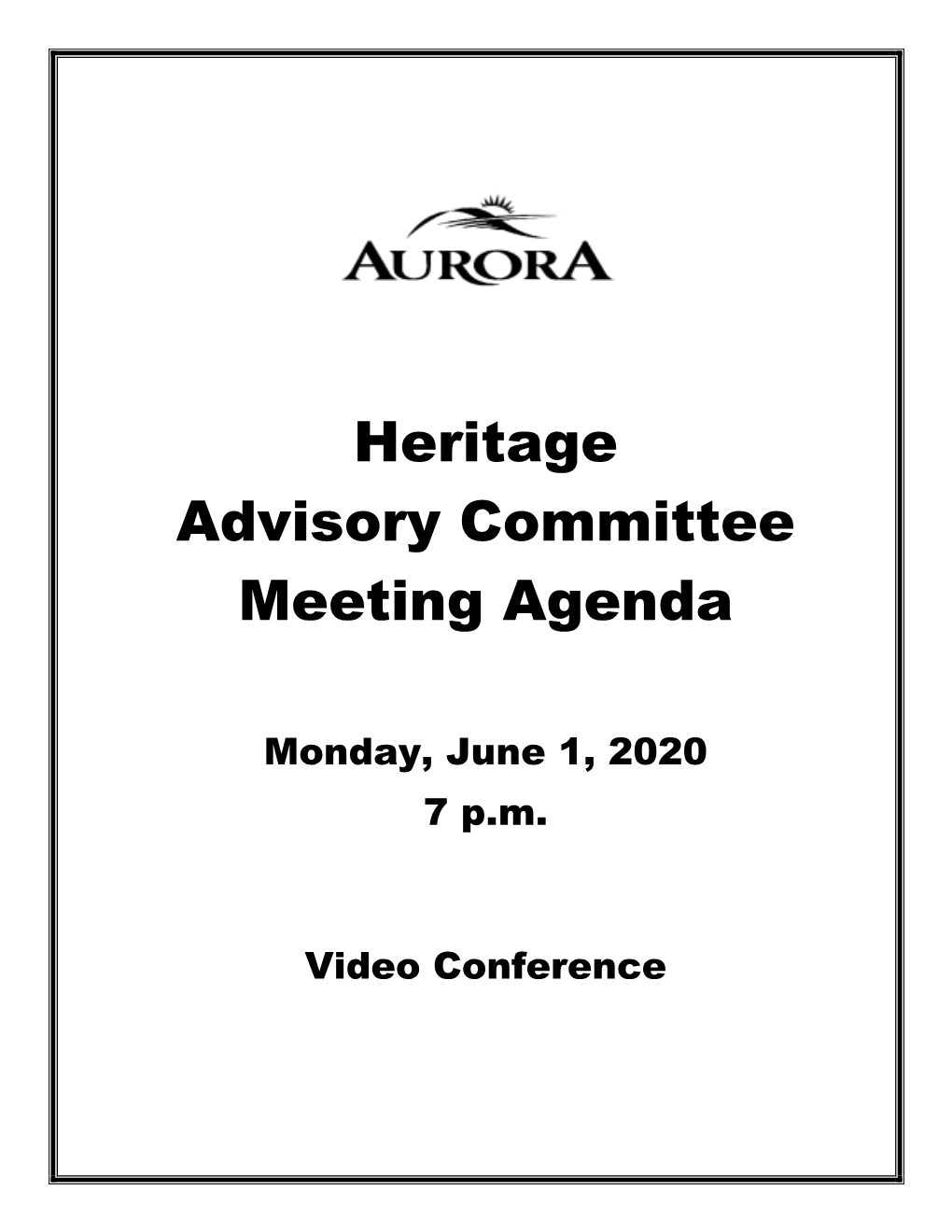 Heritage Advisory Committee Agenda June 1, 2020