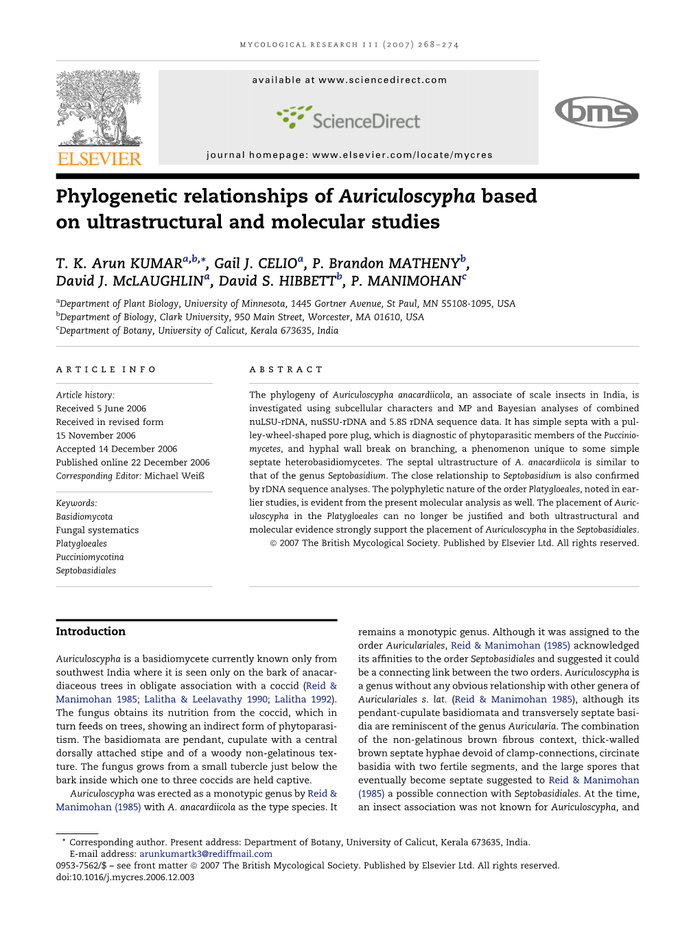 Phylogenetic Relationships of Auriculoscypha Based on Ultrastructural and Molecular Studies