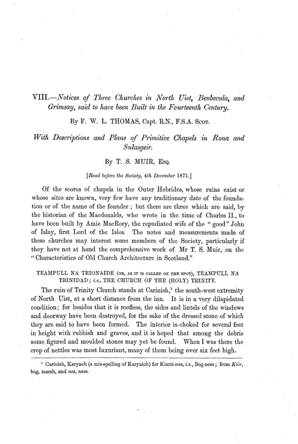 Notices of Three Churches in North Uist, Benbecula, and Grimsay, Said to Have Been Built in the Fourteenth Century