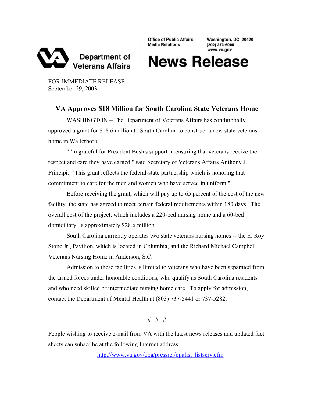 For Immediate Release s172