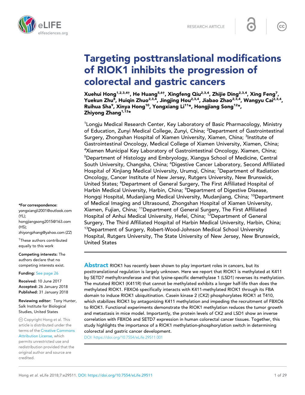 Targeting Posttranslational Modifications of RIOK1