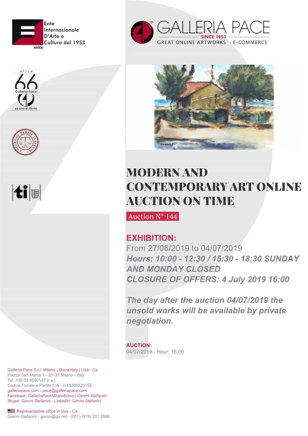 MODERN and CONTEMPORARY ART ONLINE AUCTION on TIME Auction N° 144