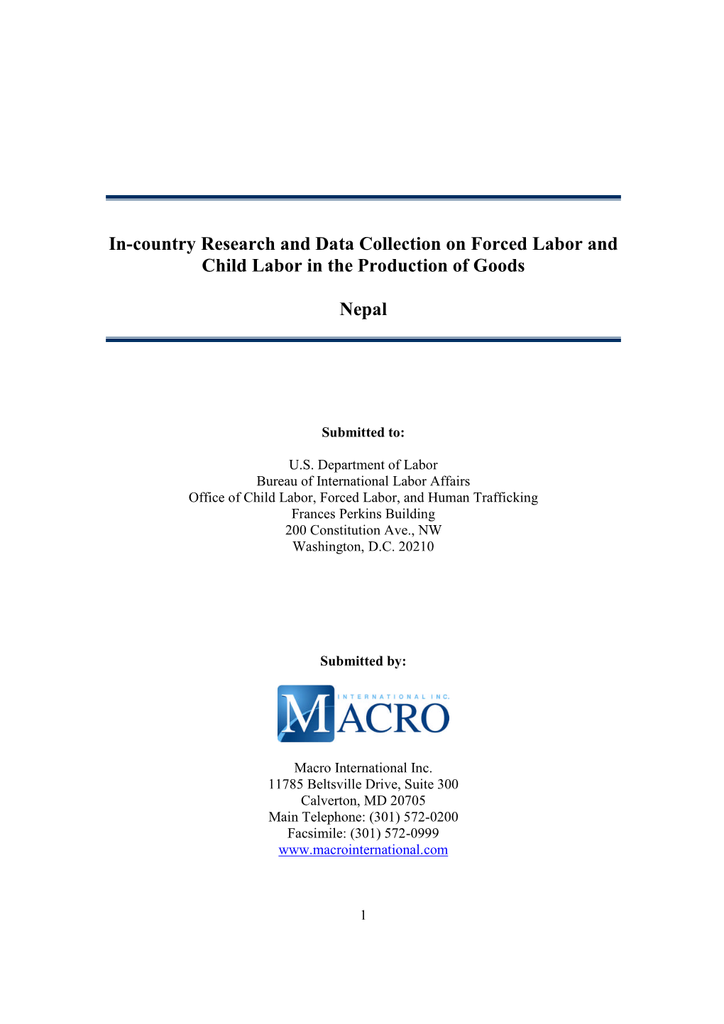 In-Country Research and Data Collection on Forced Labor and Child Labor in the Production of Goods