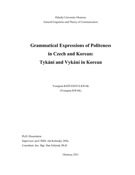 Tykání and Vykání in Korean