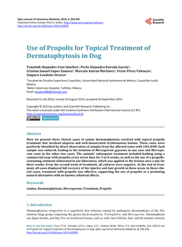 Use of Propolis for Topical Treatment of Dermatophytosis in Dog