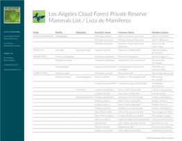 Cloud Forest Reserve Mammals List