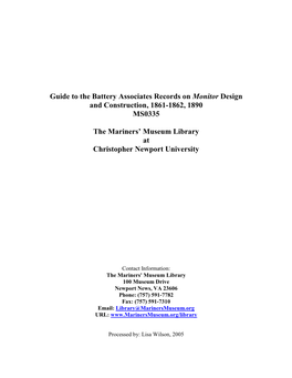 Battery Associates Records on Monitor Design and Construction, 1861-1862, 1890 MS0335