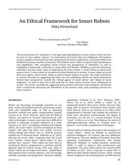 An Ethical Framework for Smart Robots Mika Westerlund