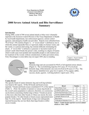 2000 Severe Animal Attack and Bite Surveillance Summary