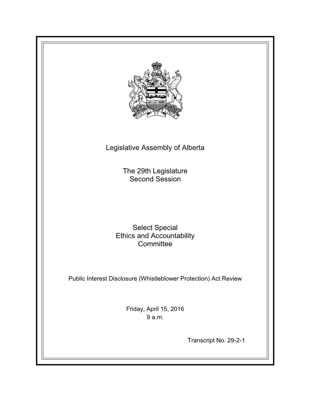 Legislative Assembly of Alberta the 29Th Legislature Second Session