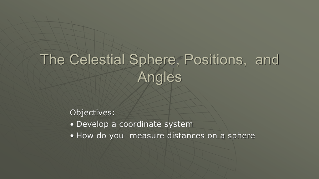 The Celestial Sphere, Angles, and Positions