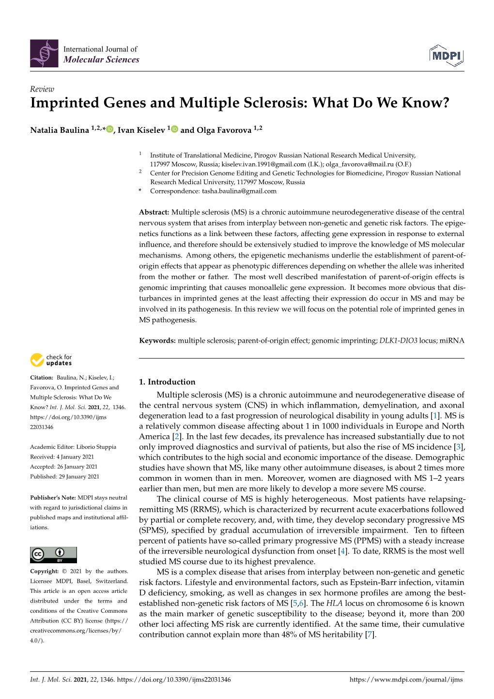 Imprinted Genes and Multiple Sclerosis: What Do We Know?