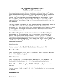 Line of Descent of Sampson Lennard Brad Leonard, Bradsport.Com