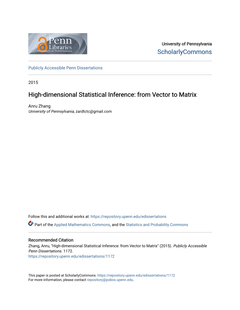 High-Dimensional Statistical Inference: from Vector to Matrix