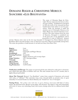 Sancerre Les Bouffants Moreux Tech Sheet