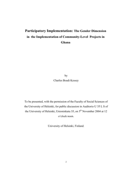 Participatory Implementation: the Gender Dimension in the Implementation of Community-Level Projects in Ghana