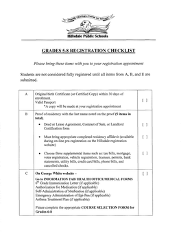 Grades 5-8 Registration Checklist