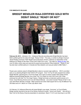 Bridgit Mendler Riaa-Certified Gold with Debut Single “Ready Or Not”