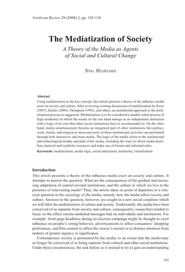 The Mediatization of Society a Theory of the Media As Agents of Social and Cultural Change