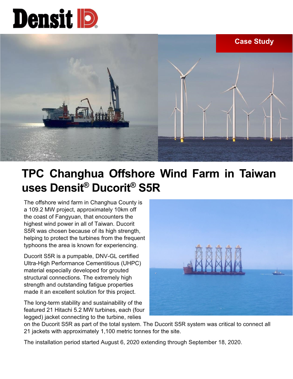 TPC Changhua Offshore Wind Farm in Taiwan Uses Densit® Ducorit®