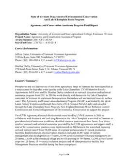 State of Vermont Department of Environmental Conservation and Lake Champlain Basin Program