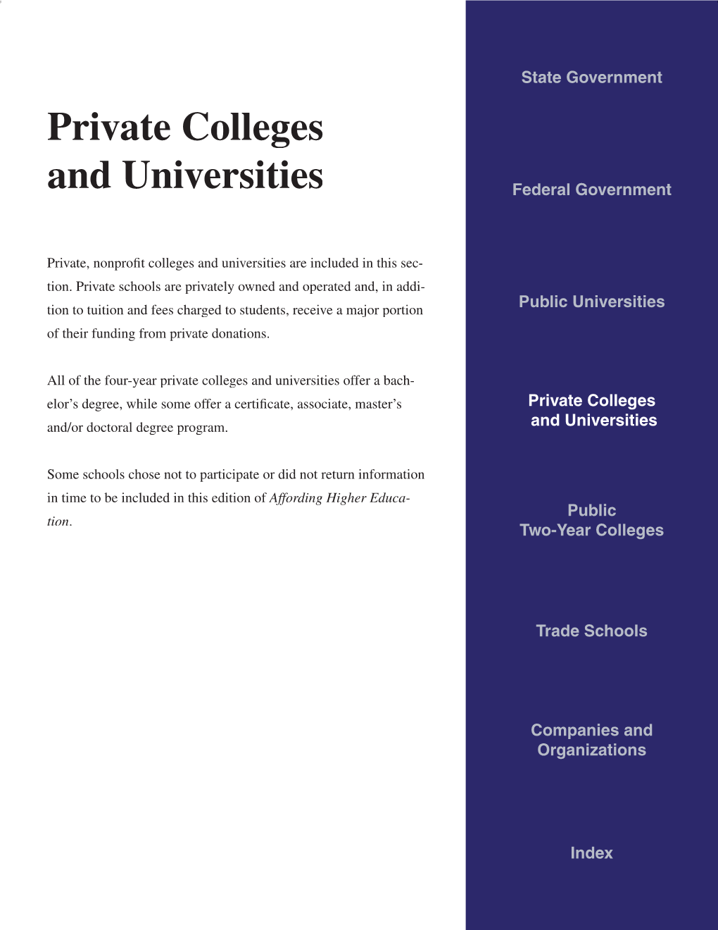 Private Colleges and Universities Federal Government