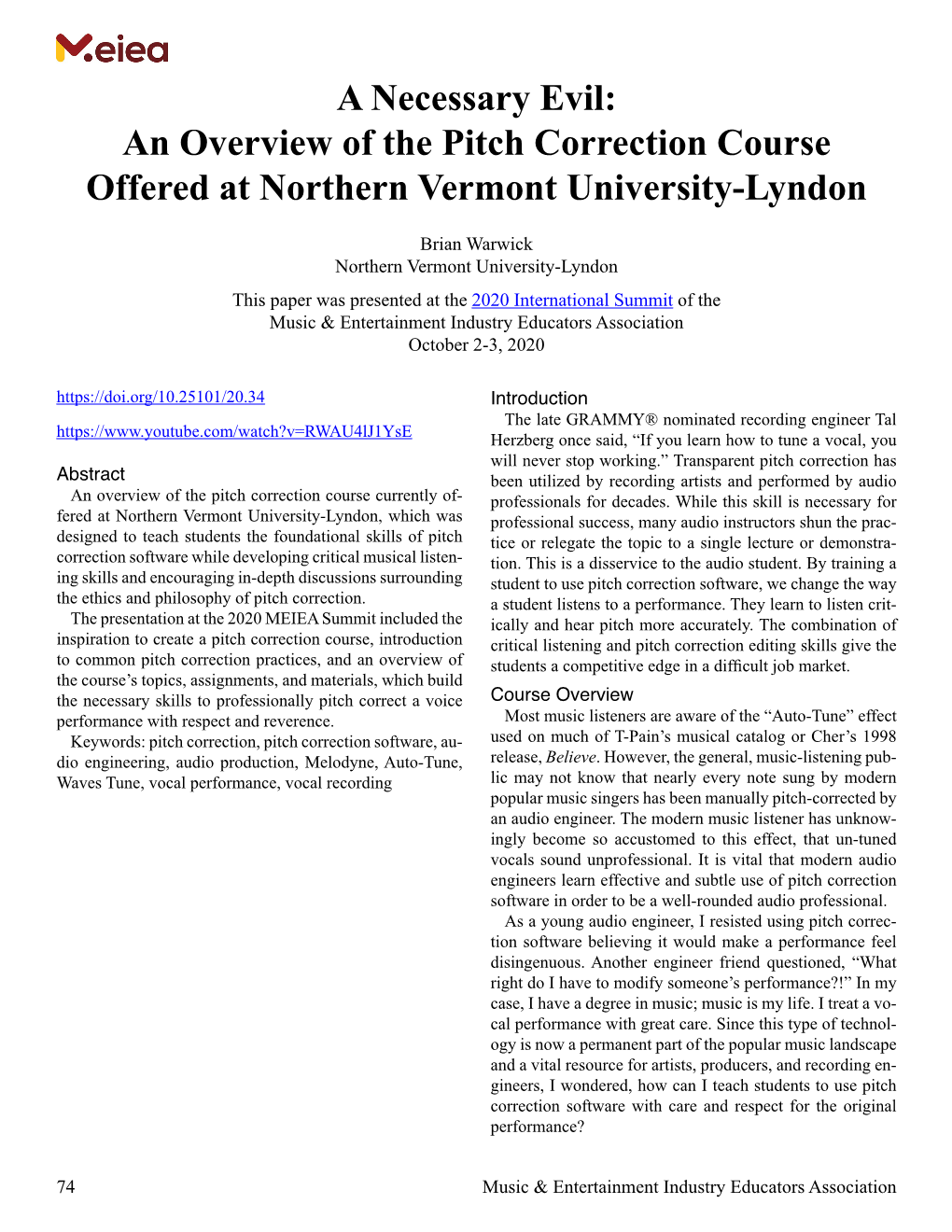 An Overview of the Pitch Correction Course Offered at Northern Vermont University-Lyndon