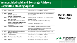 Vermont Medicaid and Exchange Advisory Committee Meeting Agenda 1