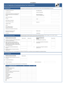 Form for Registration of Counterparties (Know Your Customer/KYC)