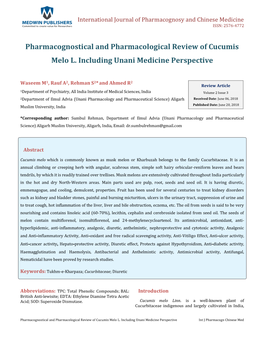 Pharmacognostical and Pharmacological Review of Cucumis Melo L