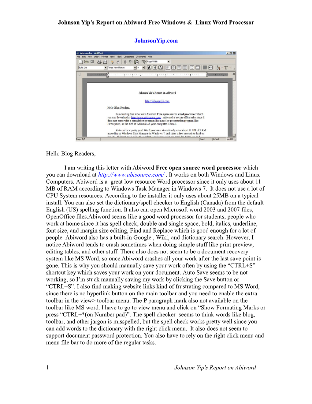 Johnsonyip.Com Hello Blog Readers, I Am Writing This Letter with Abiword