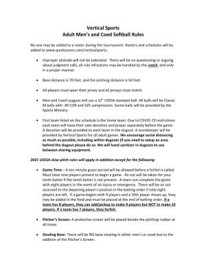 Vertical Sports Adult Men's and Coed Softball Rules