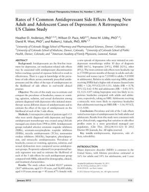 Rates of 5 Common Antidepressant Side Effects Among New Adult and Adolescent Cases of Depression: a Retrospective US Claims Study