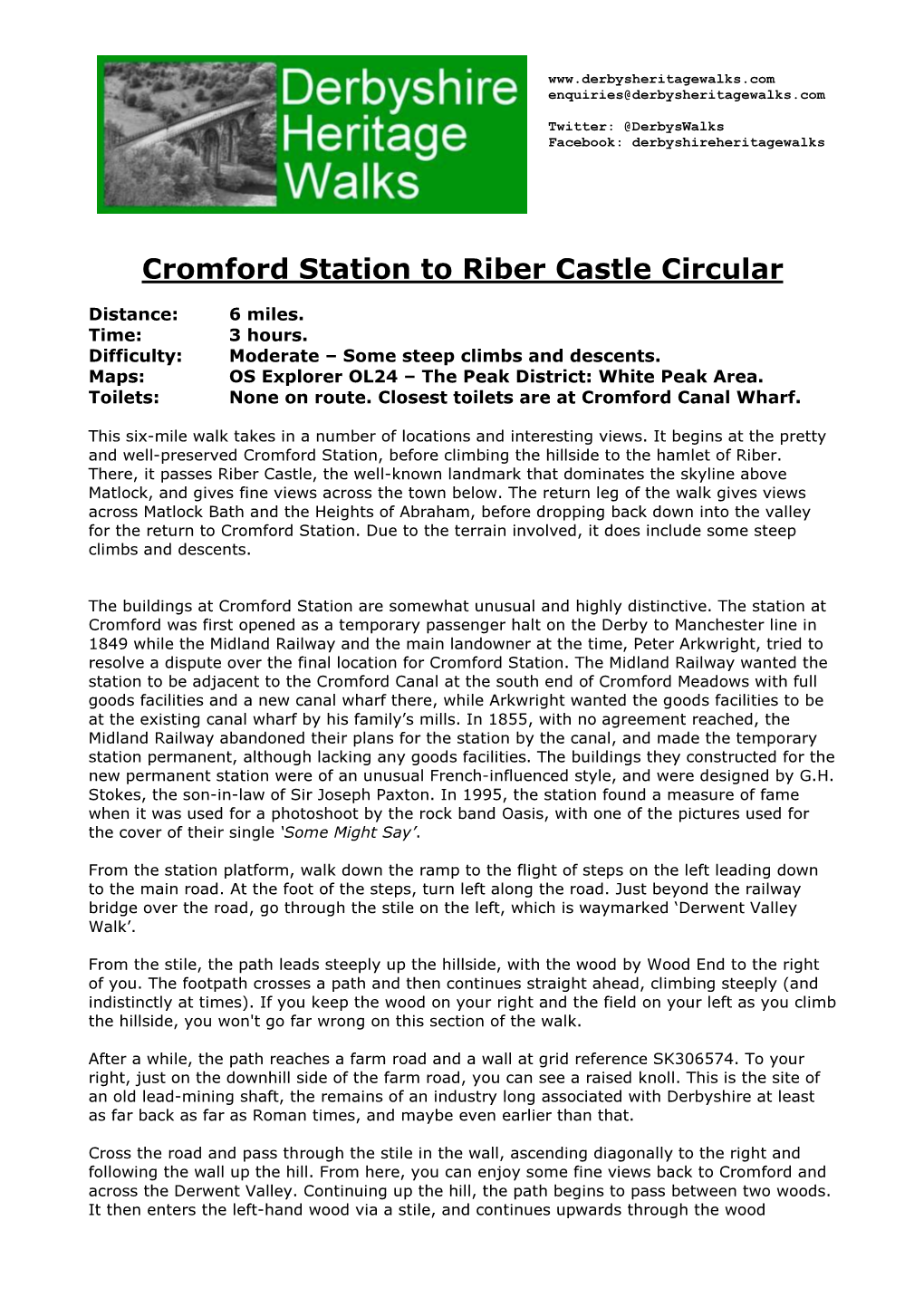 Cromford Station to Riber Castle Circular